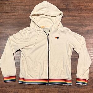 Aviator Nation Cream Hoodie with Rainbow Accents